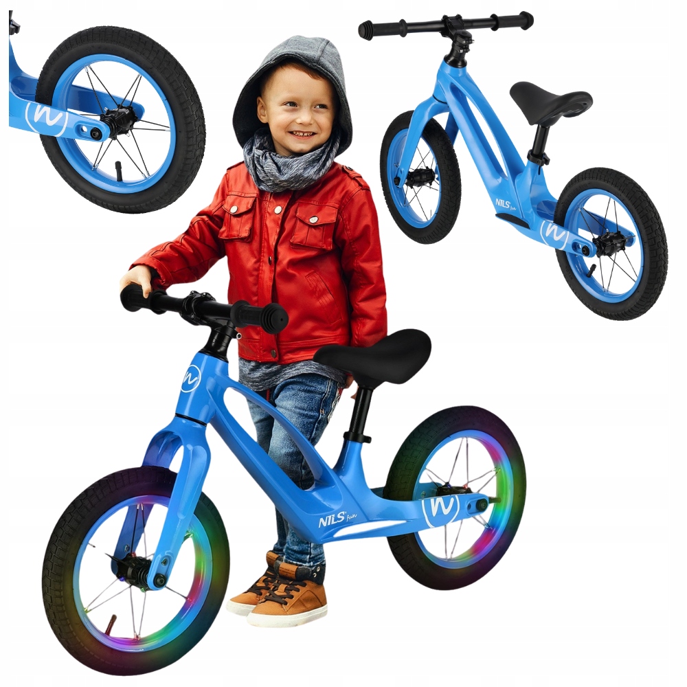 Rowerek Biegowy Lekki Dla Dzieci Magnesium Pompowane Koła 12" Led Nils
