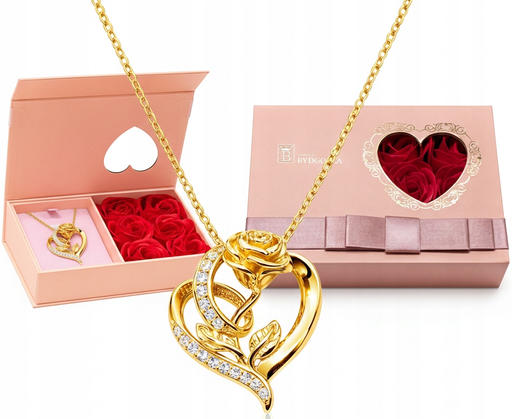 Stříbrný dámský náhrdelník růže krabička růže stříbro pozlacené Valentýnem