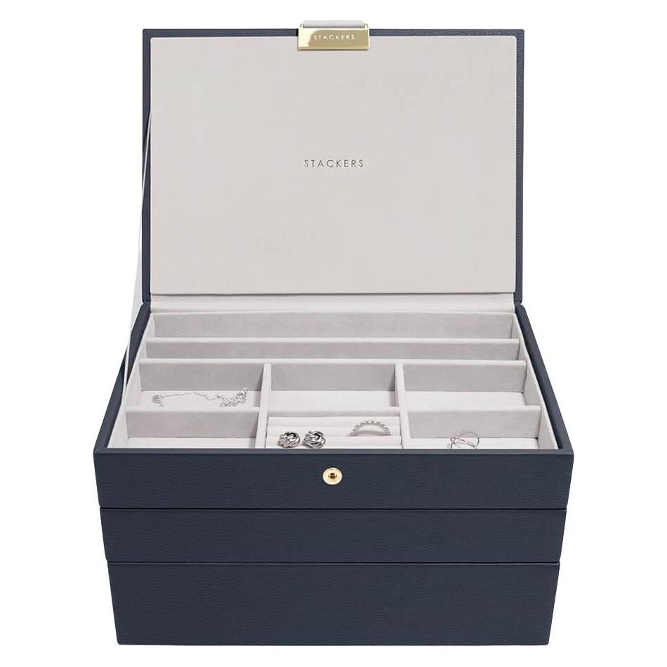 Krabička organizér na šperky trojitá modrá Classic Stackers