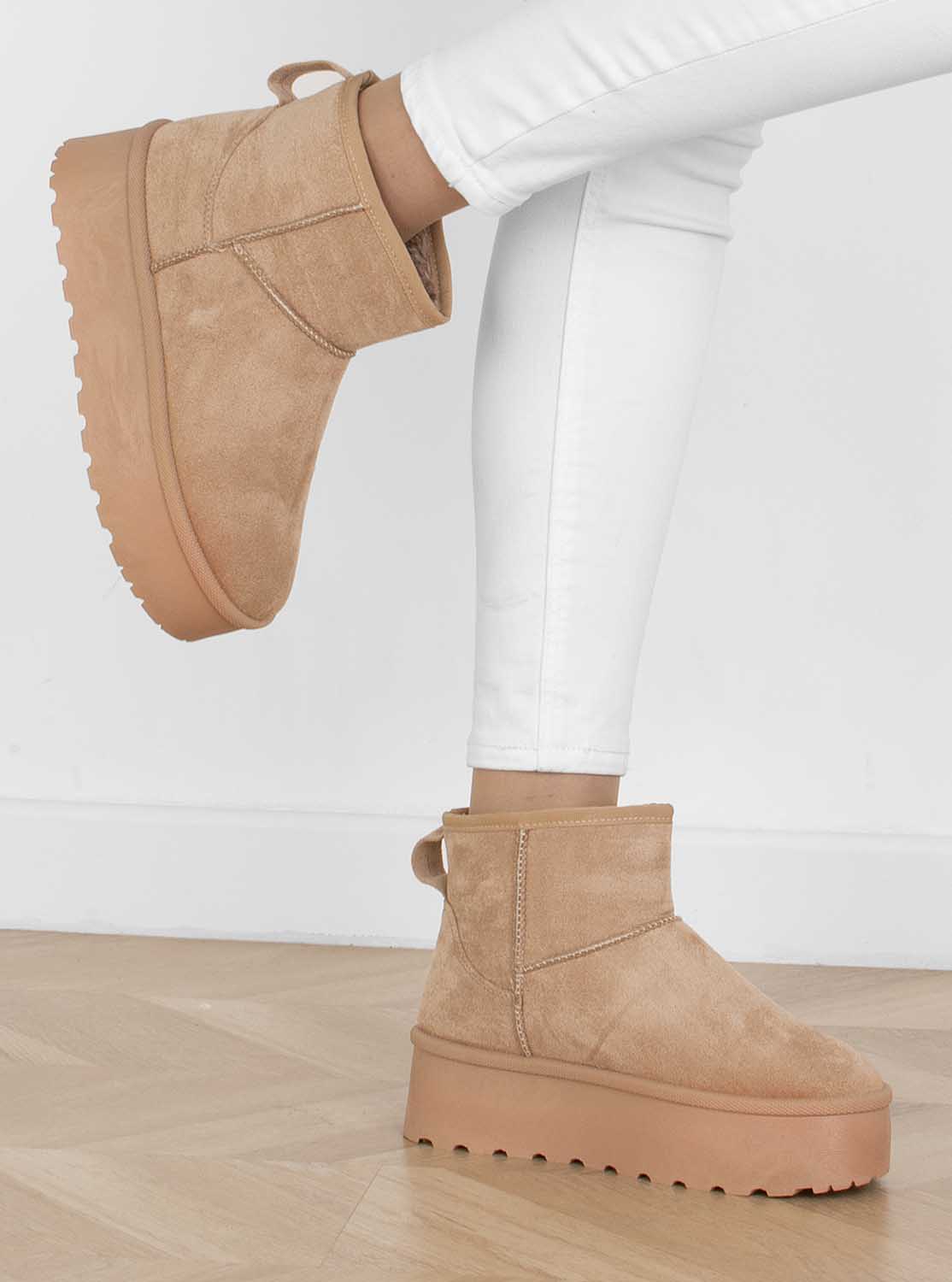 7906 BEŻOWE OCIEPLANE BOTKI ŚNIEGOWCE NA PLATFORMIE GRUBA PODESZWA 41 Materiał zewnętrzny skóra ekologiczna zamszowa