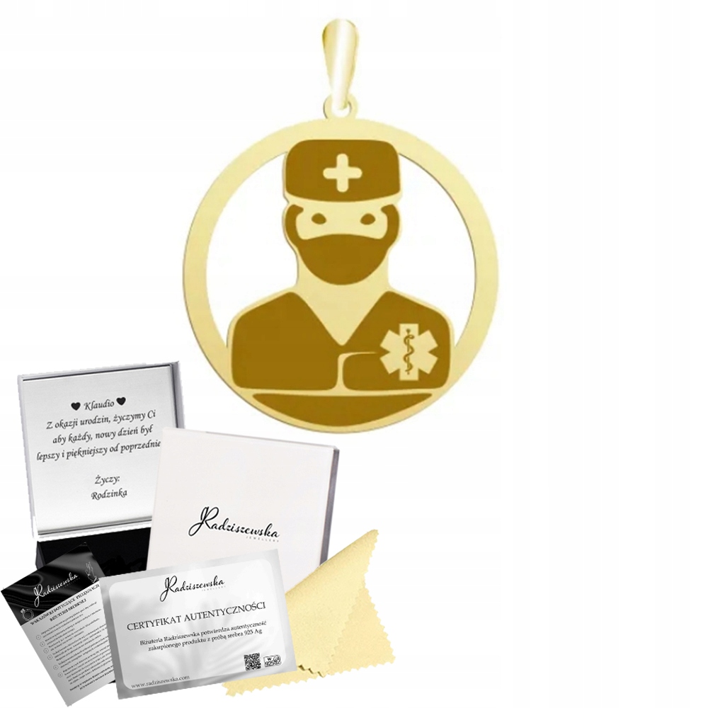 Zlatý Přívěsek Zdravotnický Záchranář Přívěsek Dárek Stříbro 925 Gravírování Bonus