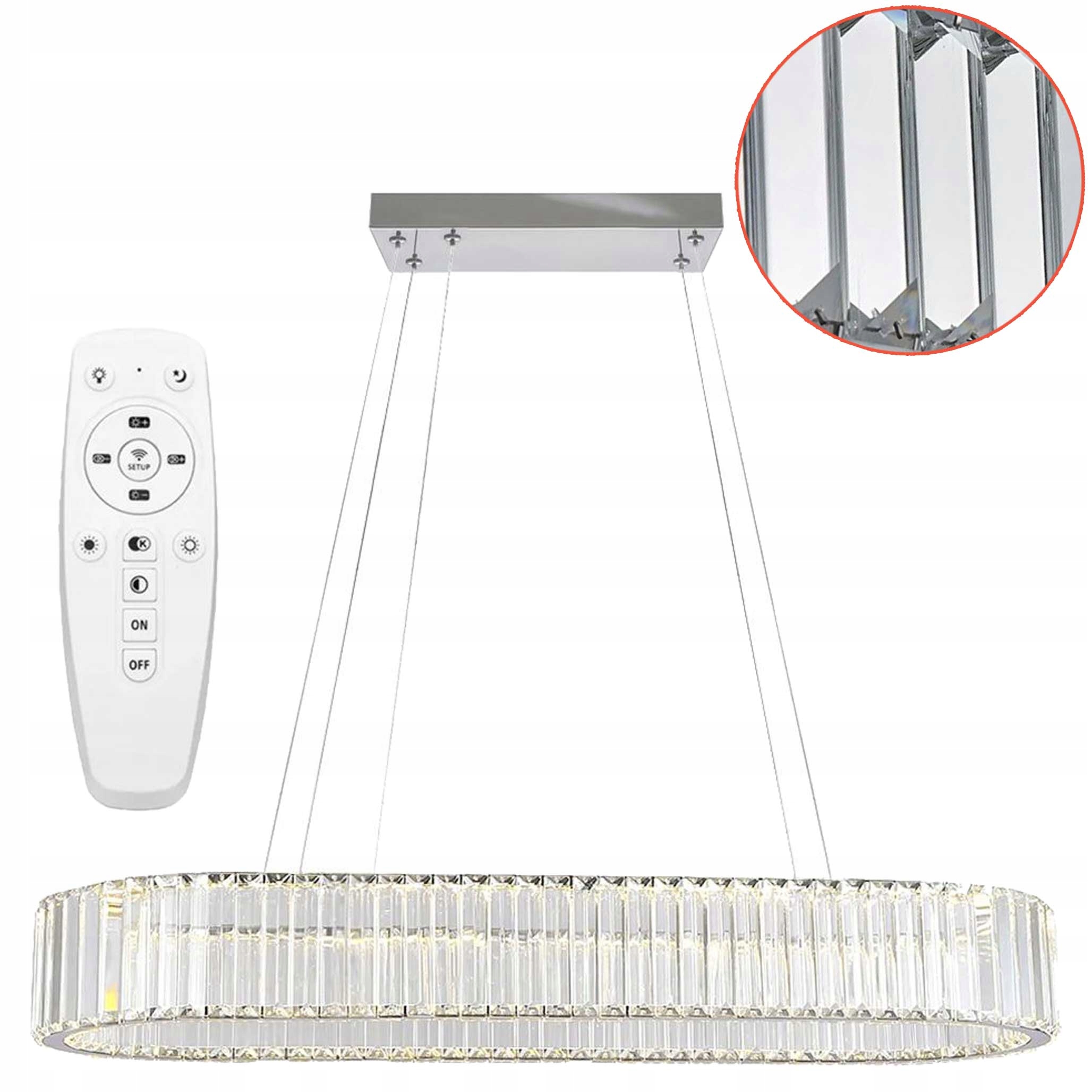 Křišťálová závěsná Led lampa Chrom Dálkový Ovladač Křišťálový lustr Glamour