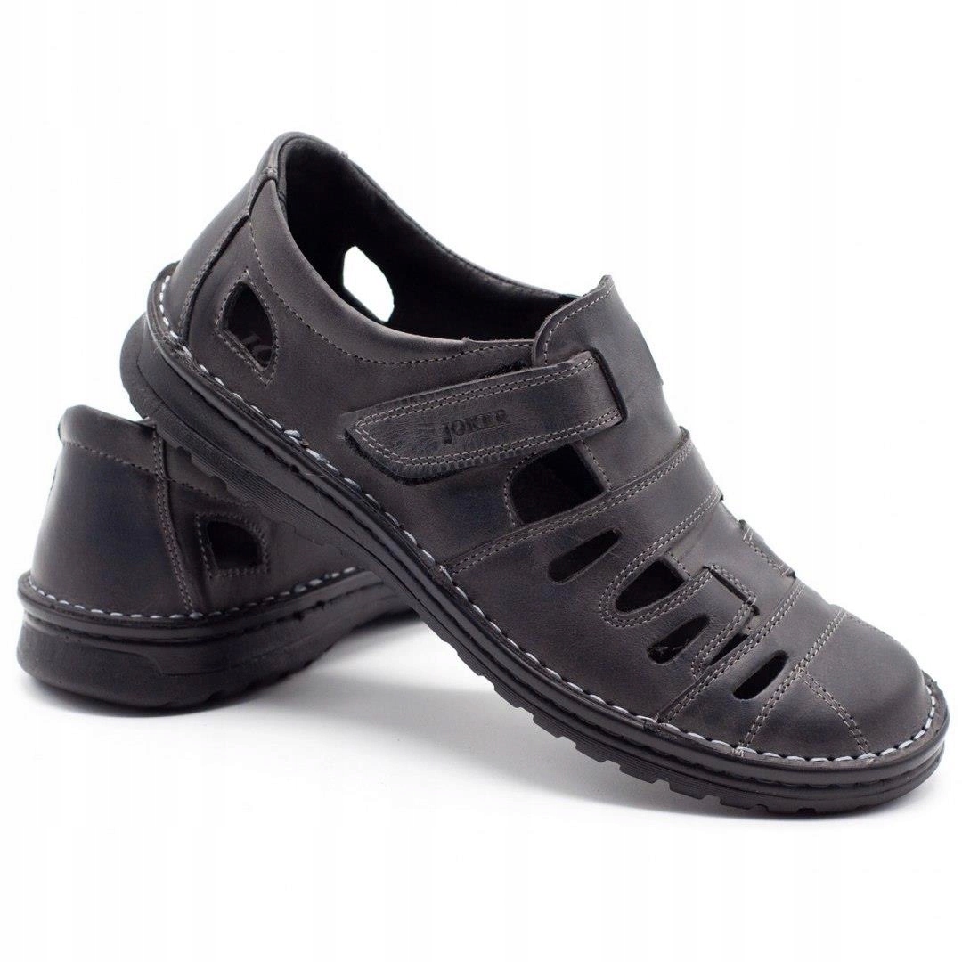 Buty męskie skórzane ażurowe slip on na lato 501 szare 43