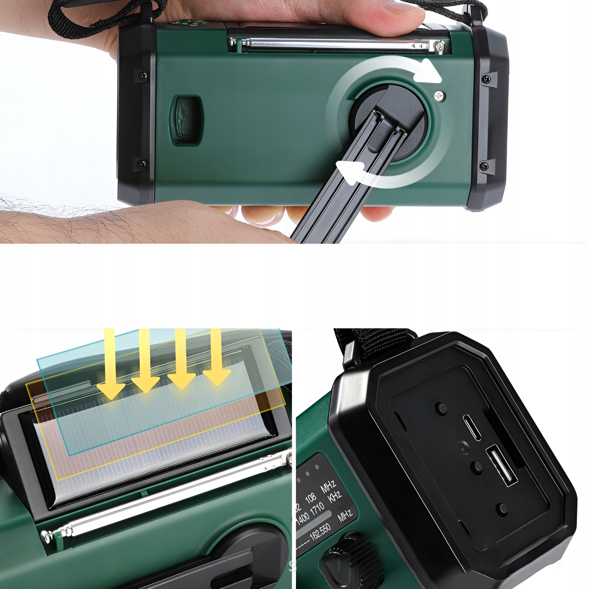 RADIO AWARYJNE SOLARNE 10000mAh POGODOWE FM AM SOS Z ŁADOWARKĄ USB KOMPAS Radio AM FM