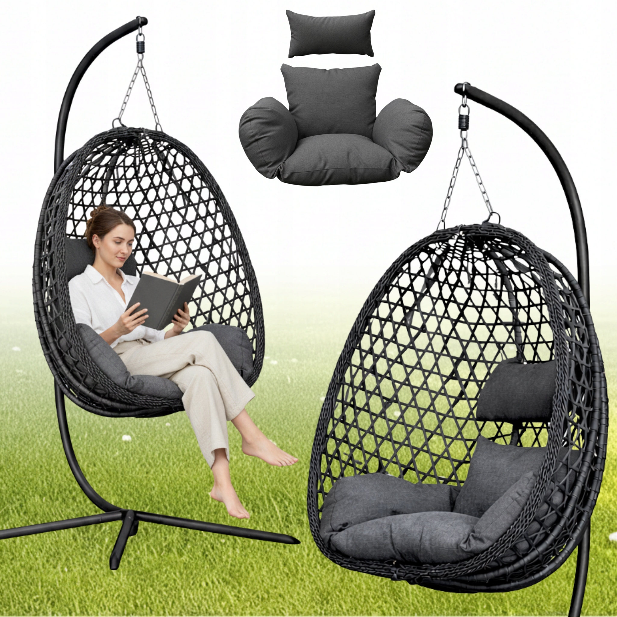 Závěsné Křeslo Kokonový Houpací Koš Houpačka Do Zahrady Grafitová S Polštáři