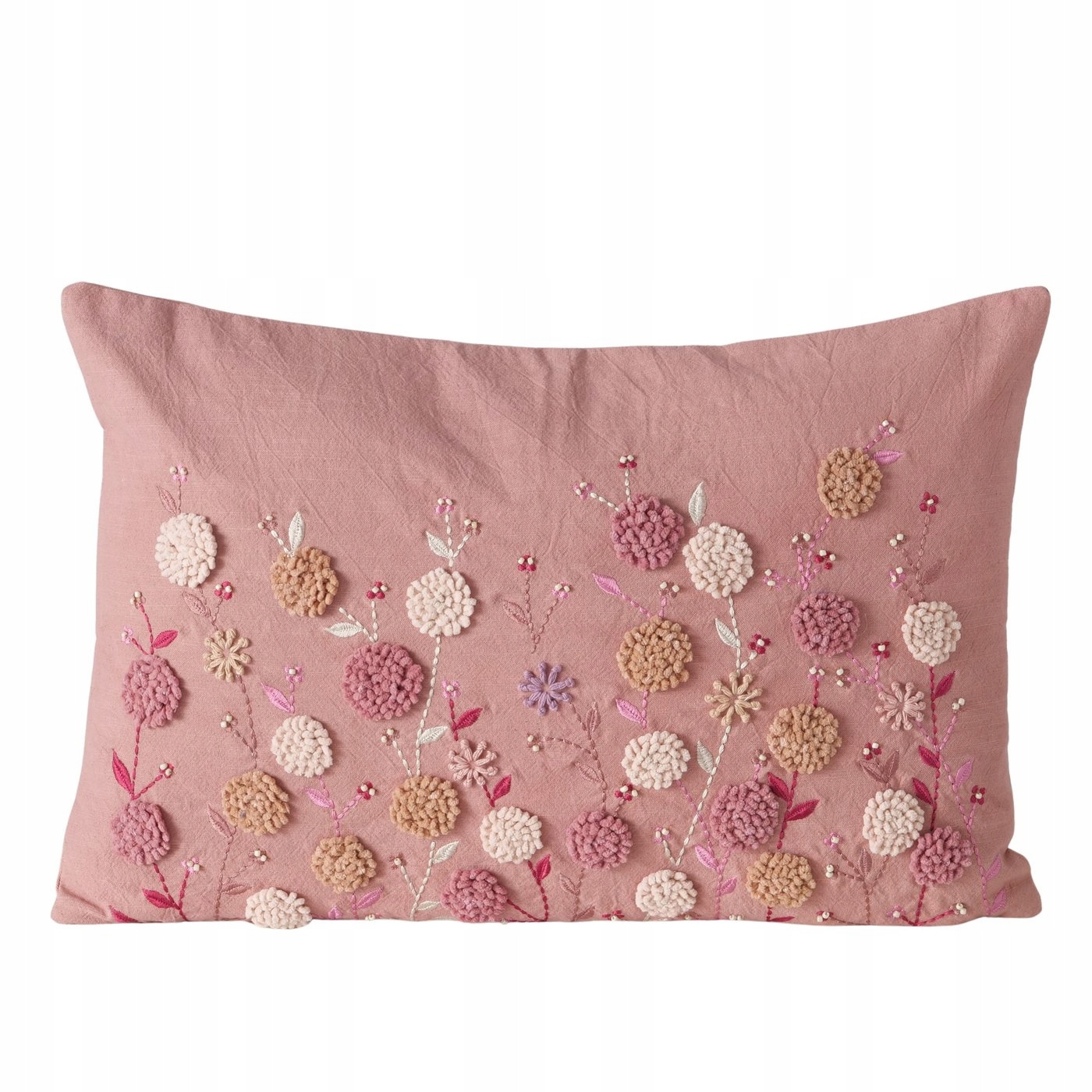 Bavlnený Dekoračný Vankúš S Vyšívanými Kvetmi 59X39X14 CM