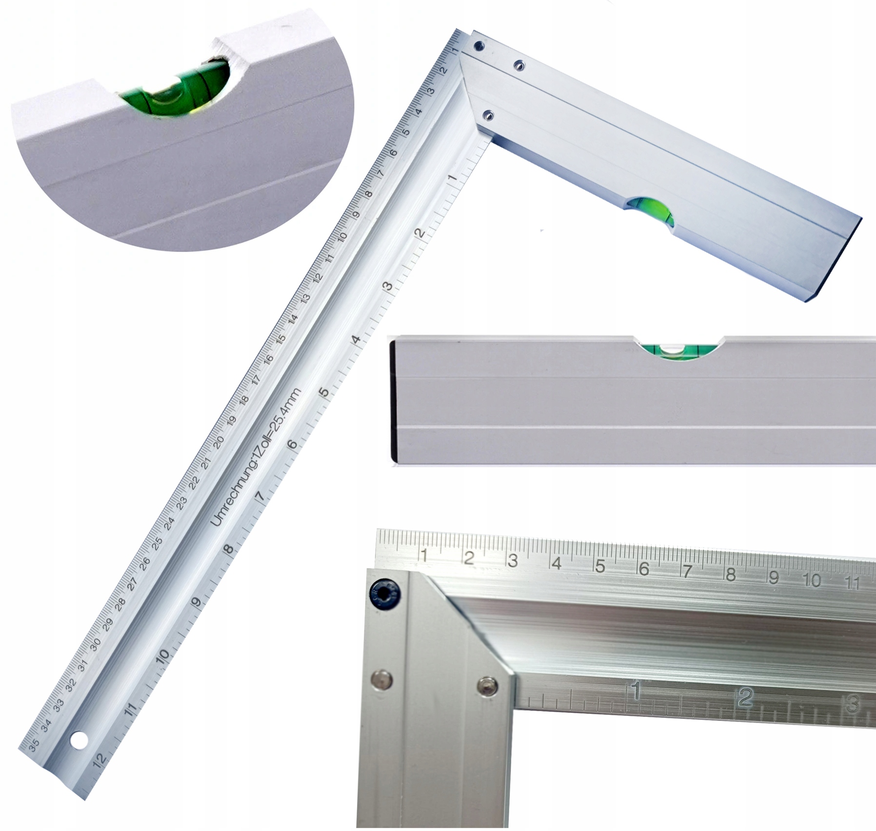 

Aluminiowy Kątownik Z Poziomicą Przymiar 350 MM