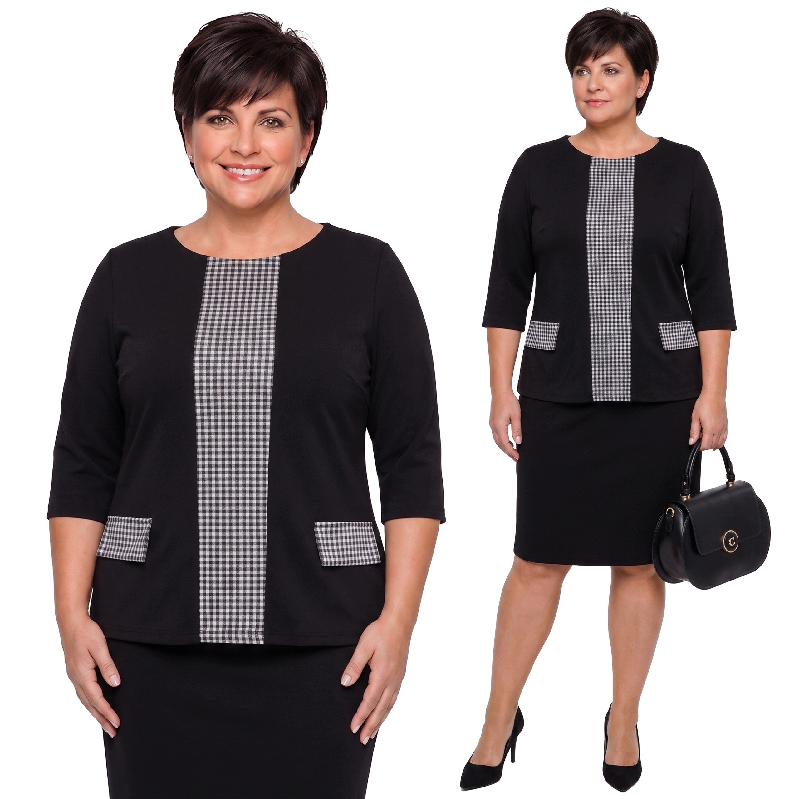 Černá halenka s vložkami plus size velikost 64
