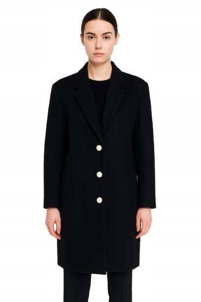 Jackjones Černý Vlněný Klasický Kabát S Knoflíky S K1E