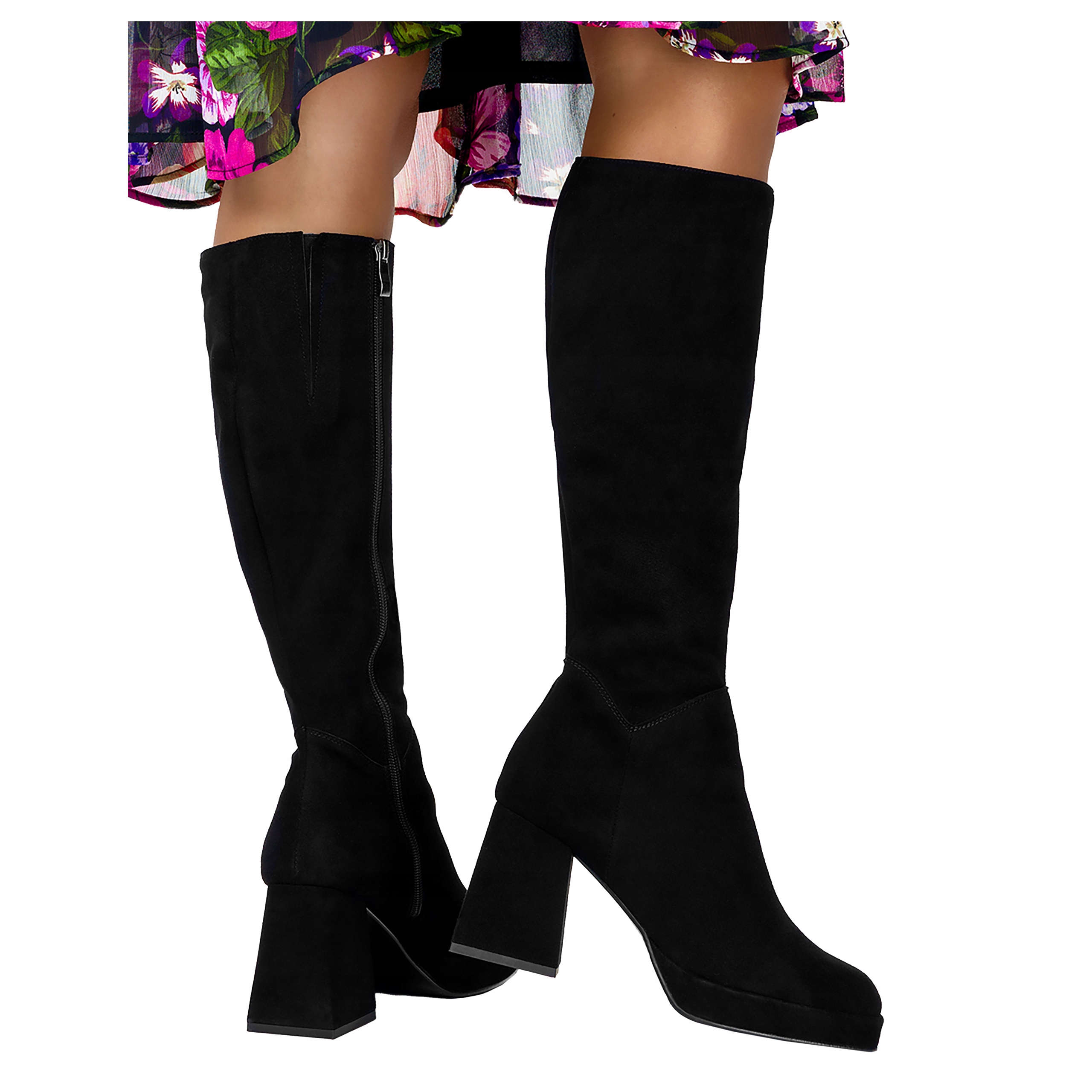 Dámské kožené kozačky černé na podpatku (špalíku) Polský Výrobek, vel. 37