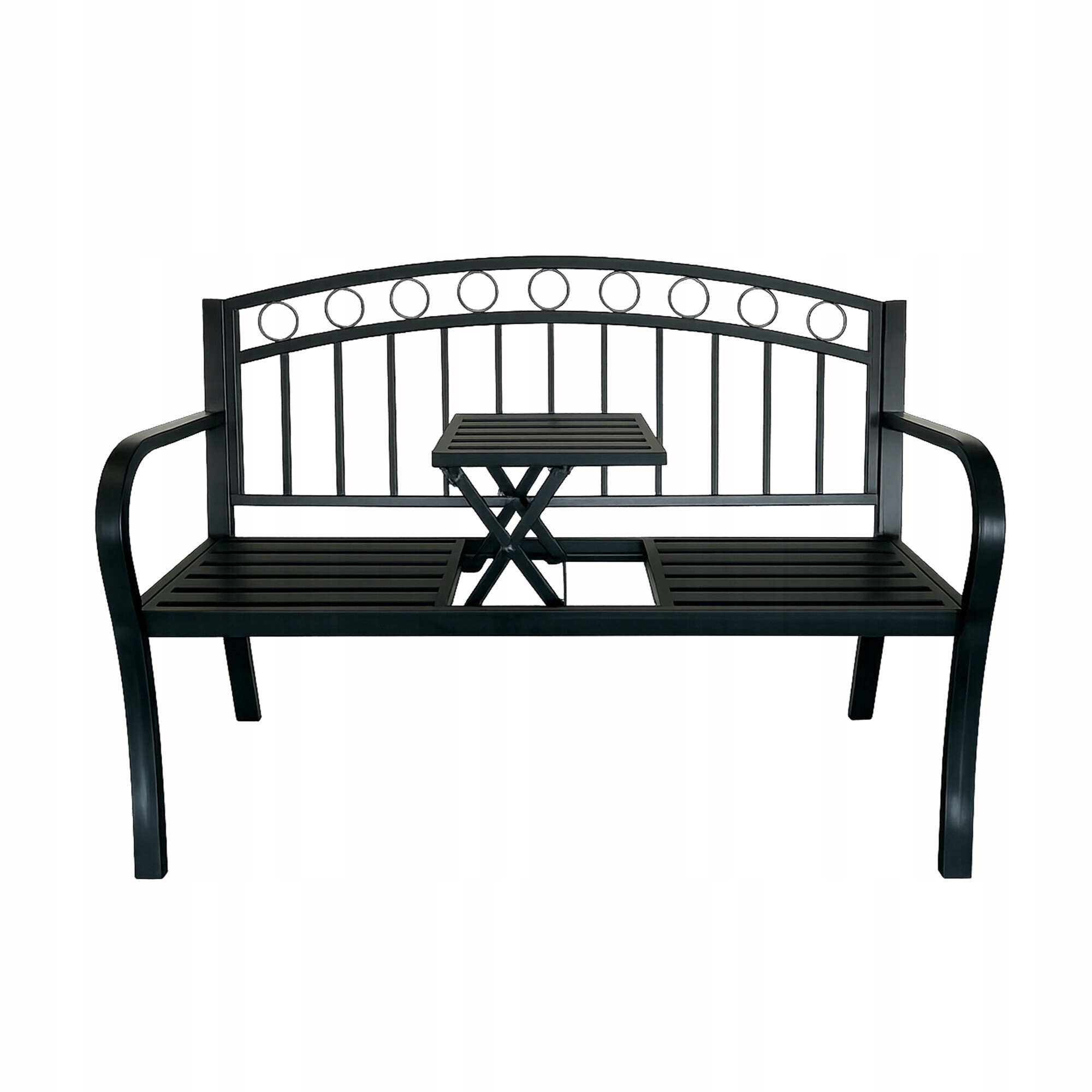 Aga Kovová záhradná lavica s vyklápacím stolíkom 127x53x84 cm