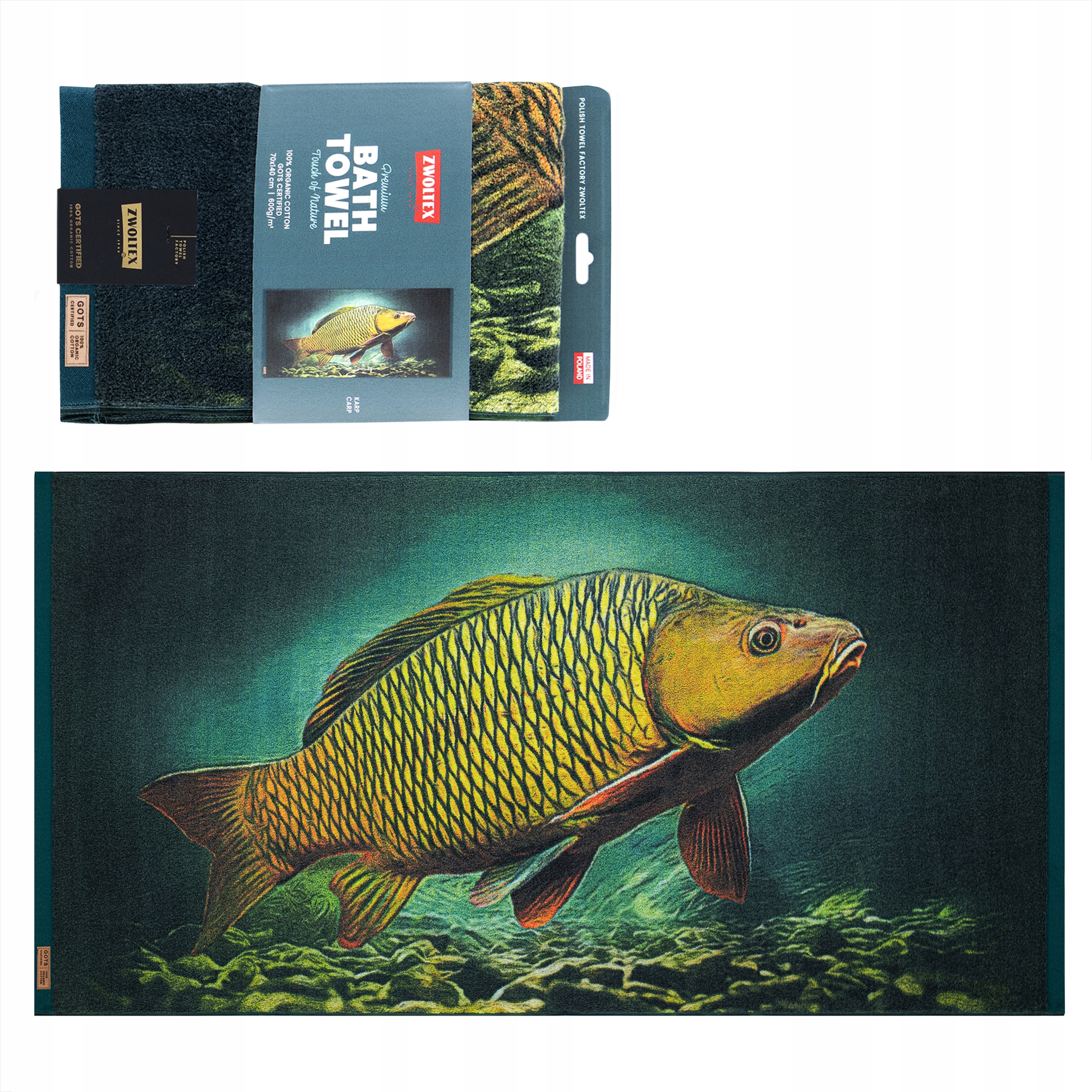 Bavlněný ručník Zwoltex 70x140 cm jako dárek pro rybáře, vzor Kapr