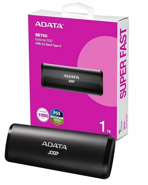 Adata Dysk zewnętrzny SE760 1TB Usb 3.2 Gen2 Usb-c PS5 Xbox Xs Czarny Black