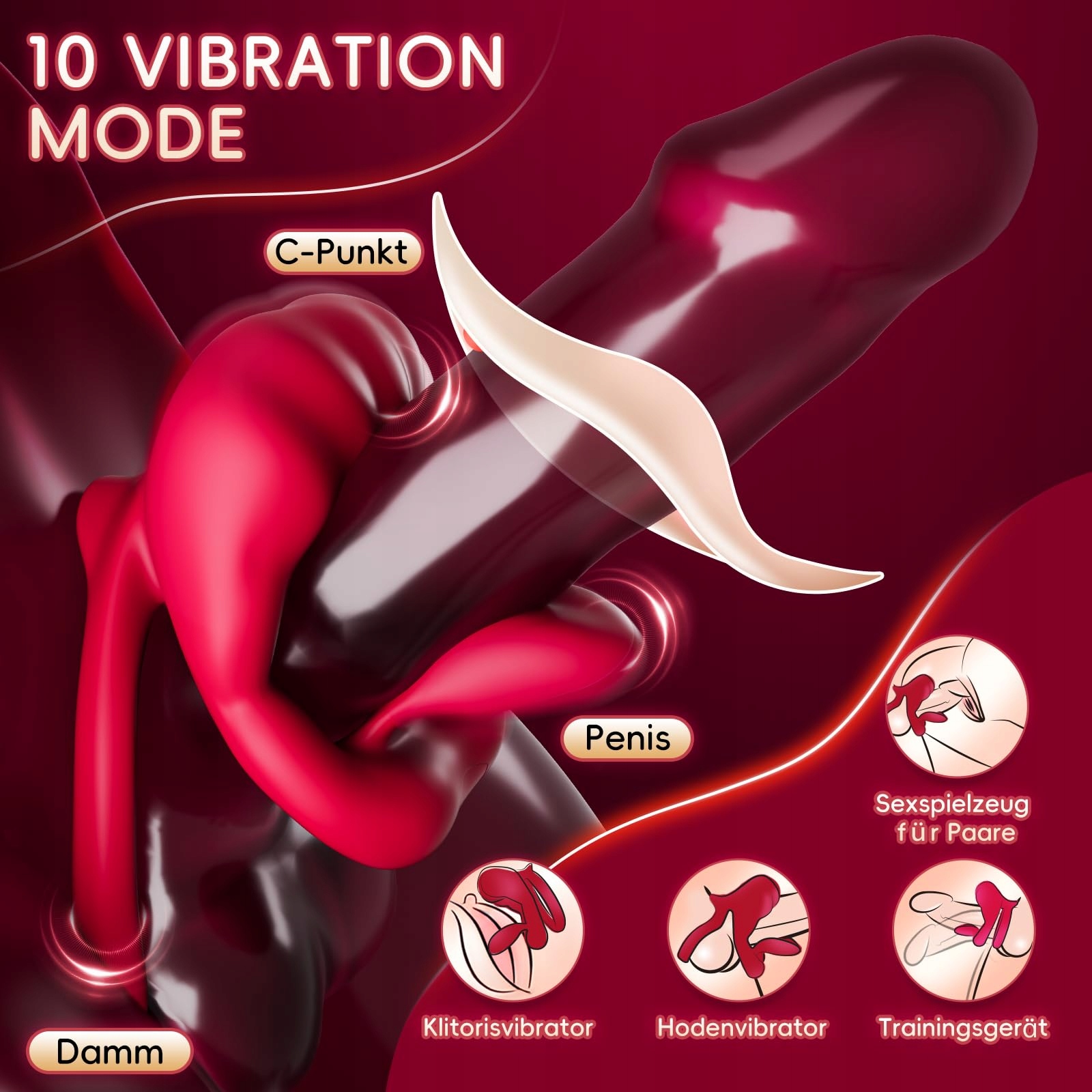 LIPENIS Wibrator Pierścień Dla Mężczyzn Stymulator Klitorisu 10 Trybów — miniatura 2