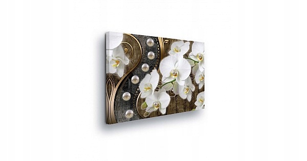 Obraz 100x75 Bílé orchideje perly luxus elegance jemnost zlato