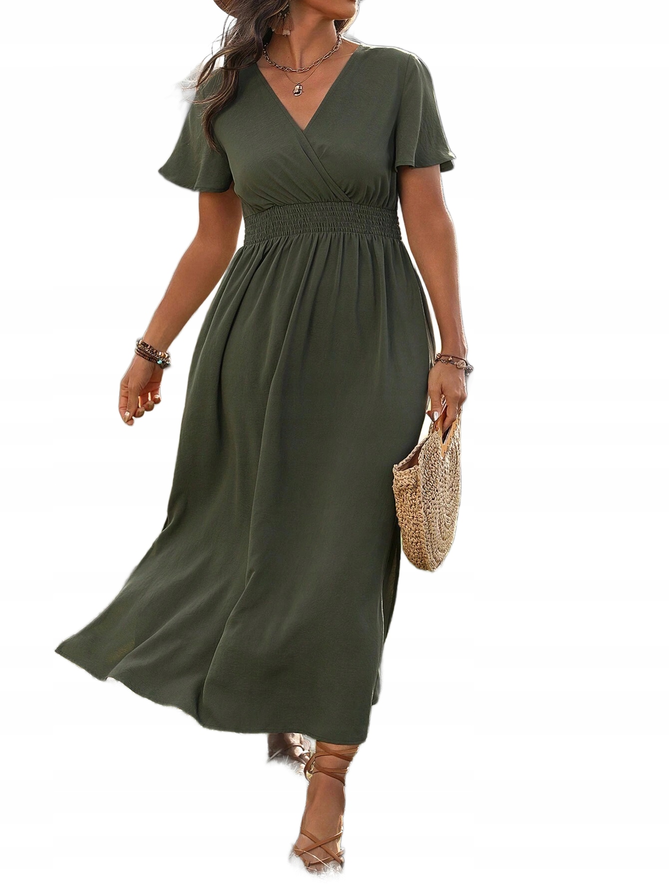 Shein Khaki Šaty S Výstřihem Do V 38 1LA