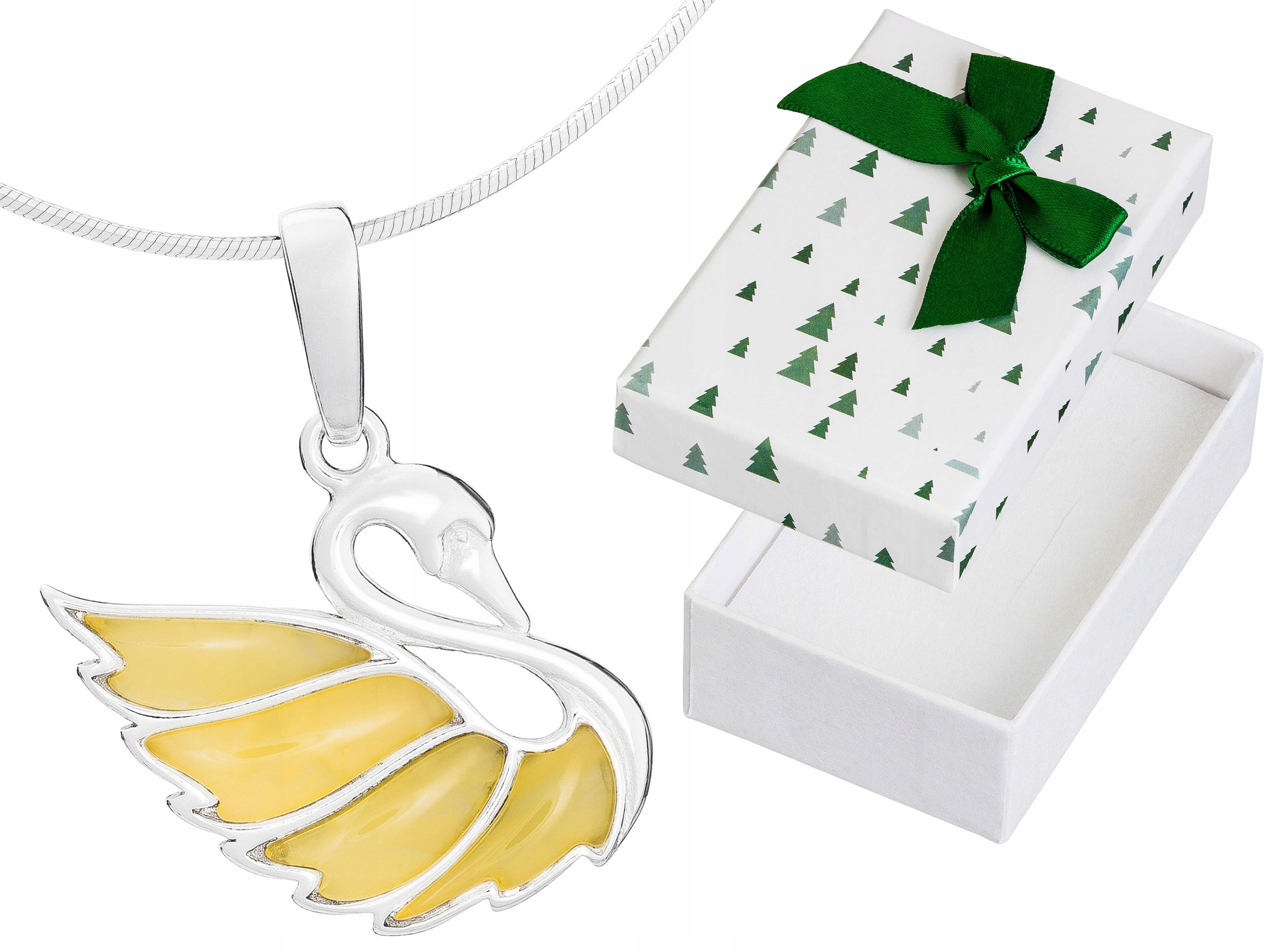 Krátký stříbrný dámský náhrdelník Labuť s mléčným jantarem Pták Choker 32