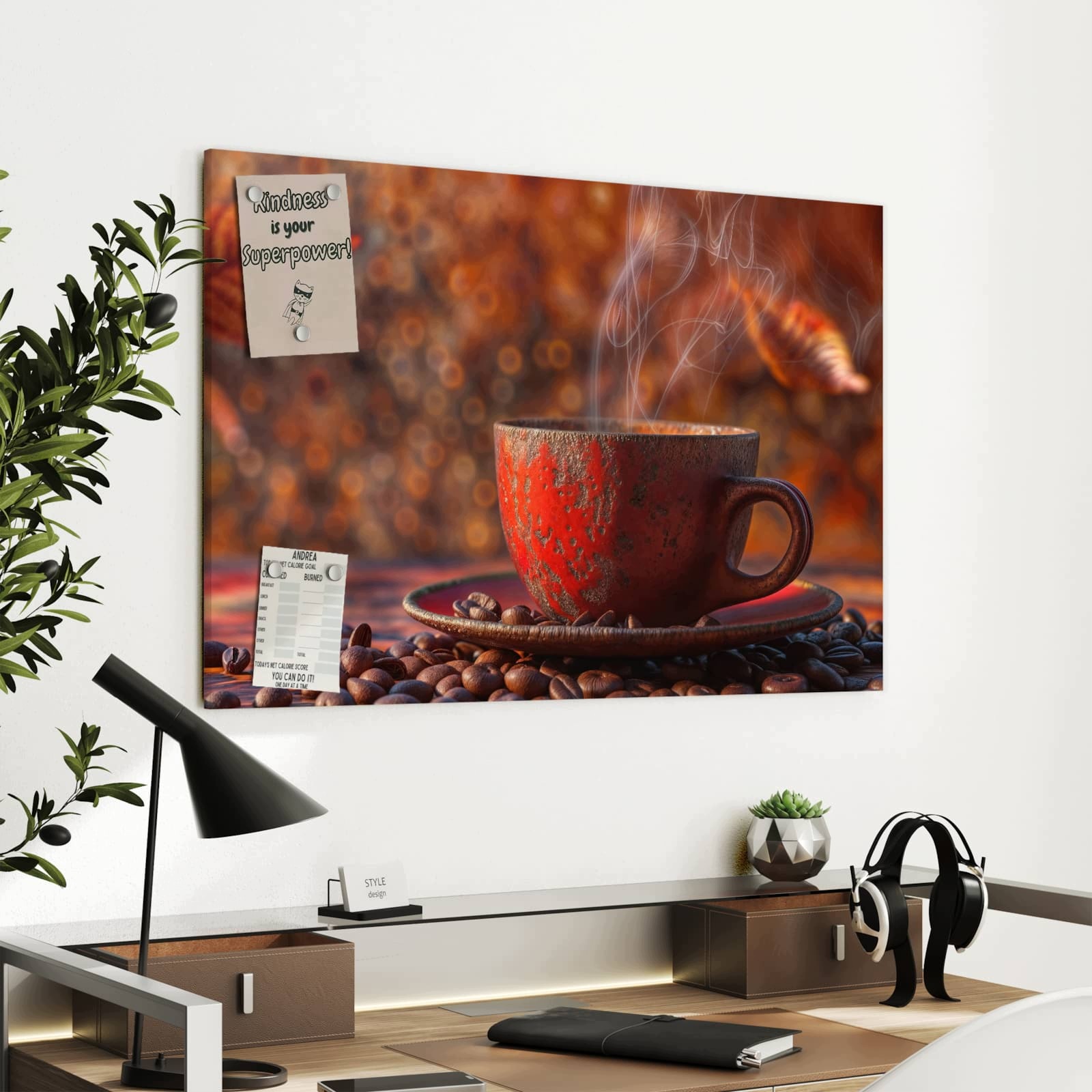 Magnetická tabule Šálek kávy Podzim 90 × 60 cm