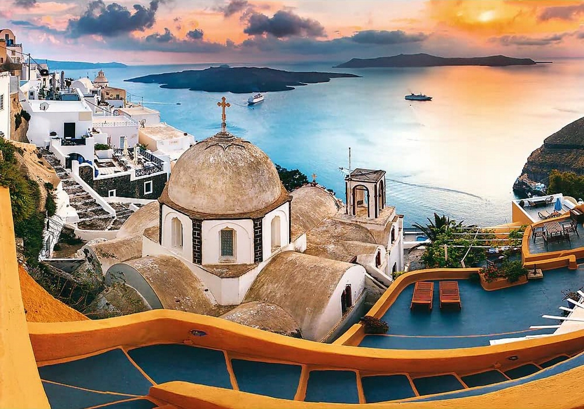 PUZZLE 1000 EL BAJKOWE SANTORINI MORZE ZACHÓD SŁOŃCA WIDOK TREFL Kod producenta 10445