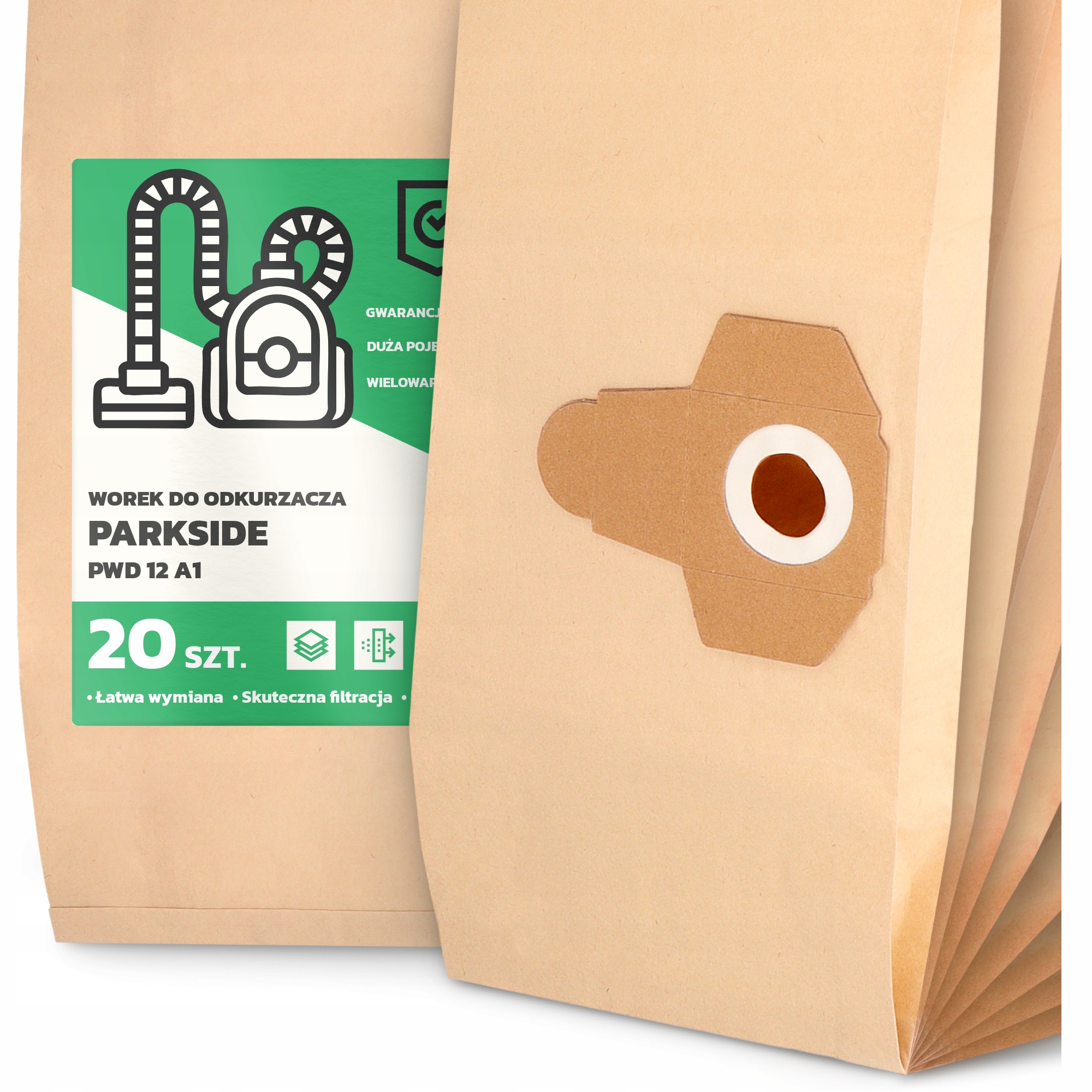 20 x Sáček Do Vysavače Parkside Pwd 12 A1 Papírový Velký Silný Sáčky 2A