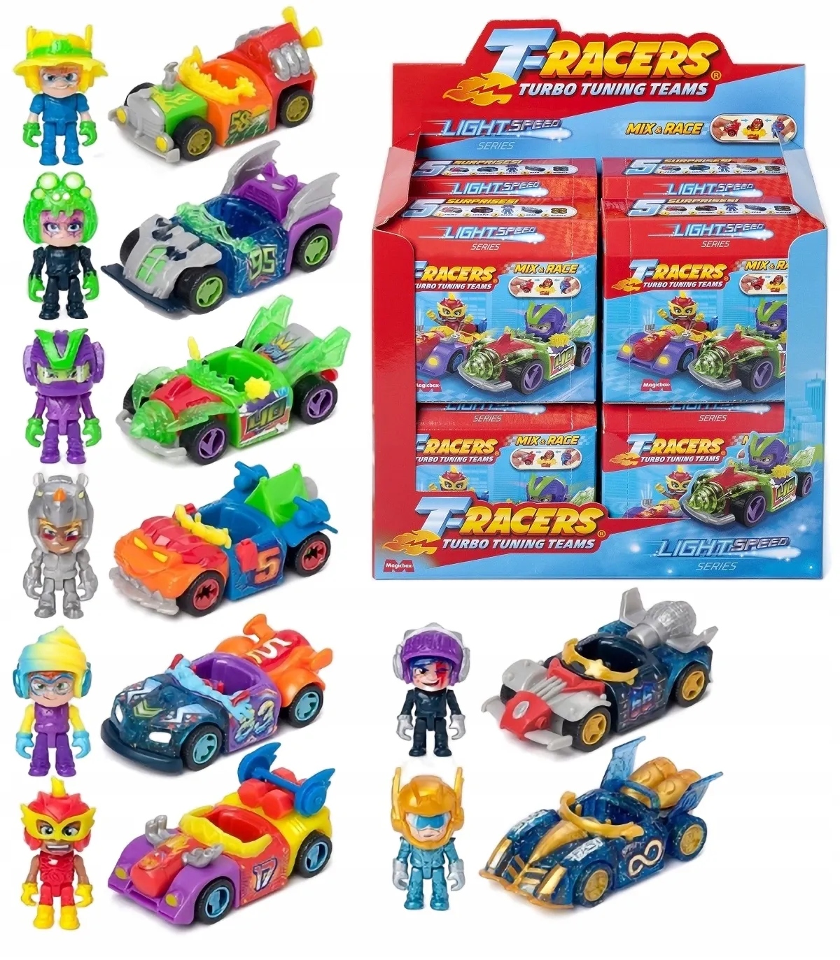 T-racers Seria 6 Light Speed Fabryczny Box 8 Różnych Autek, cała seria