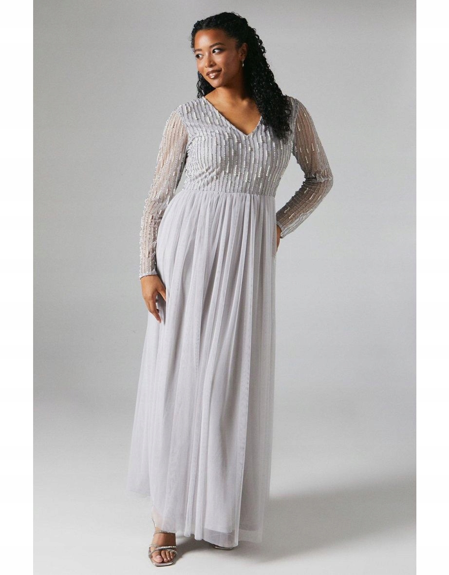 Coast Šedé Maxi Šaty Zdobený Horní Díl (40)