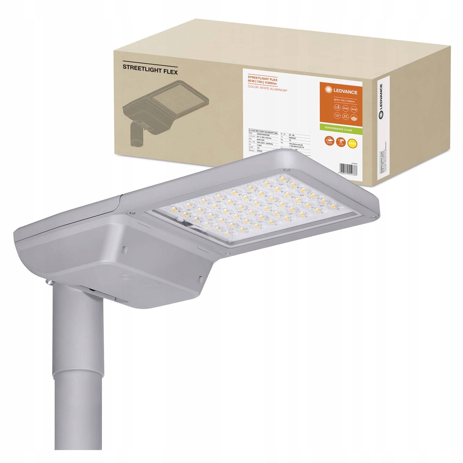 Led pouličná lampa Priemyselné cestné svietidlo 80W 11300lm 3000K IP66 Biela