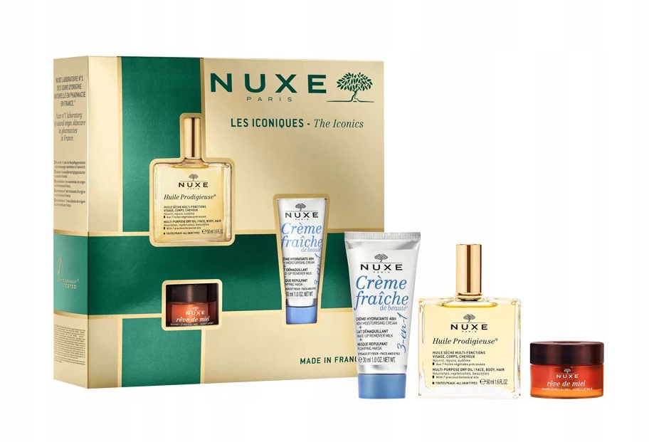 Nuxe The Iconics Zestaw Bestsellerów Olejek 50ml Krem 30ml, Balsam do ust