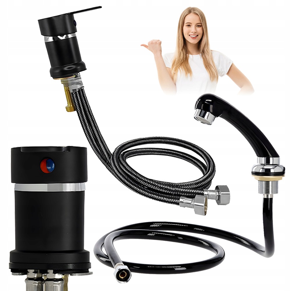 Kadeřnické Myčky Sprcha Černá Teflon 2 Hadice 60 CM Závit 1/2