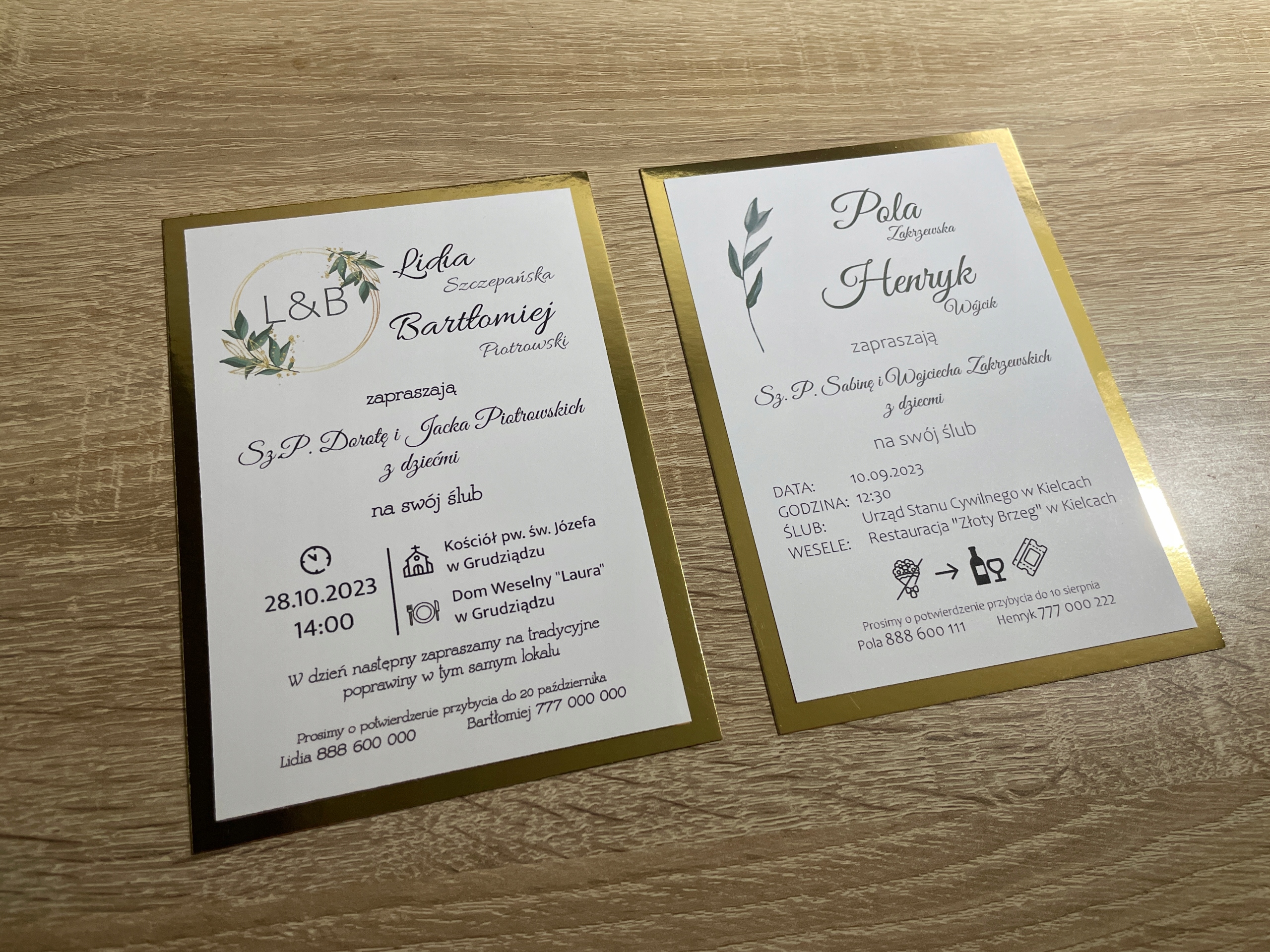 ZAPROSZENIA NA ŚLUB WESELE ZŁOTE Z PERSONALIZACJĄ Marka inna