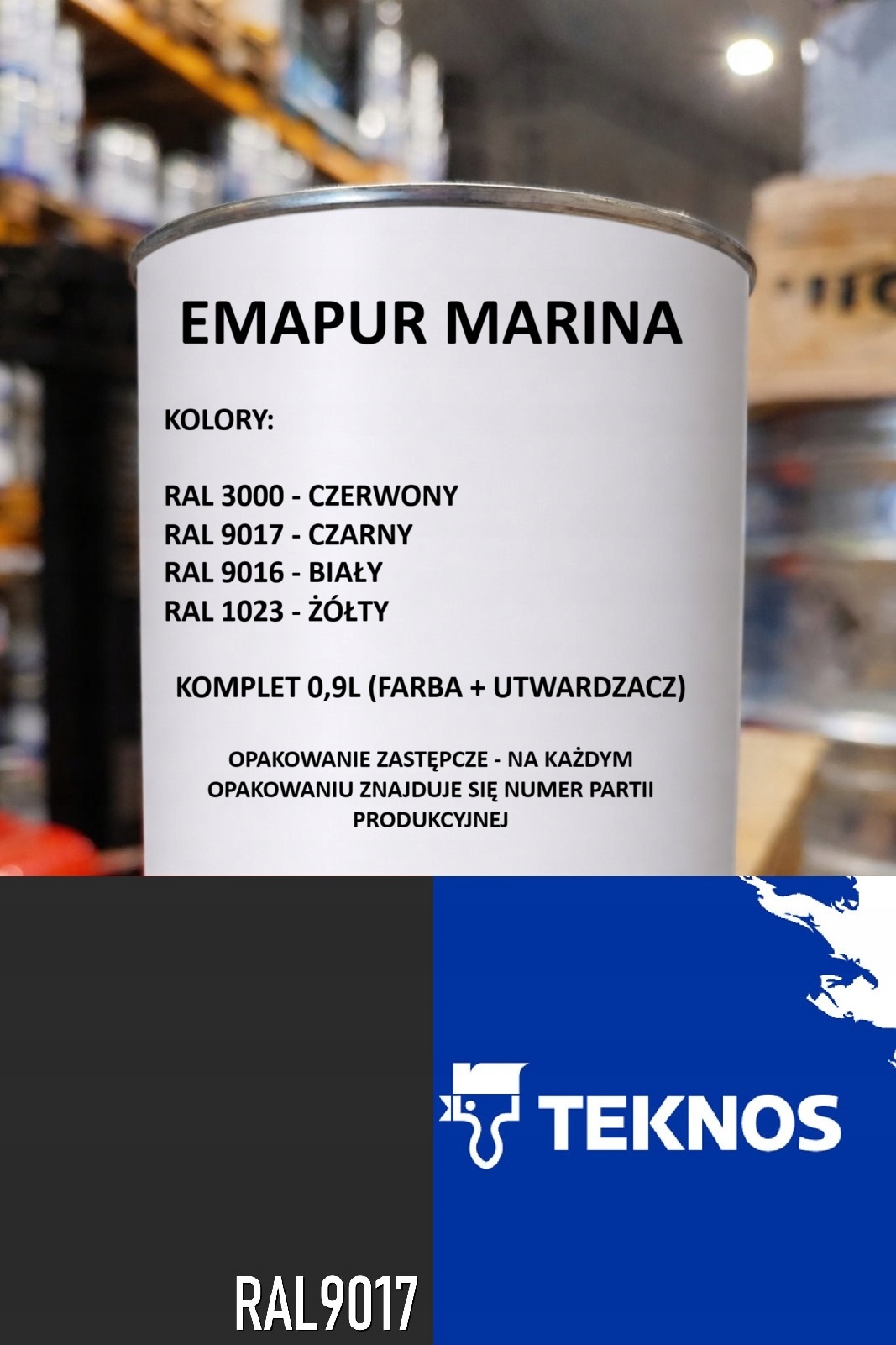 Teknos Farba Poliuretanowa Do Jachtu Łodzi Emapur Marina Kpl. 0,9L Czarna