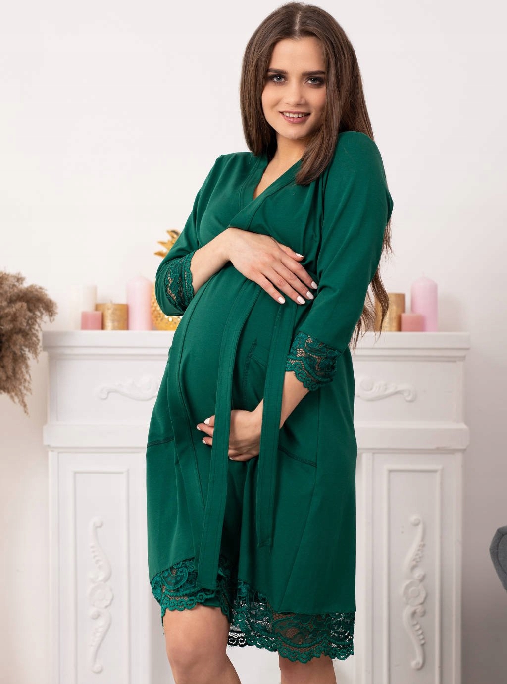 SZLAFROK DAMSKI CIĄŻOWY BAWEŁNIANY PODOMKA KORONKA XL Wzór dominujący bez wzoru