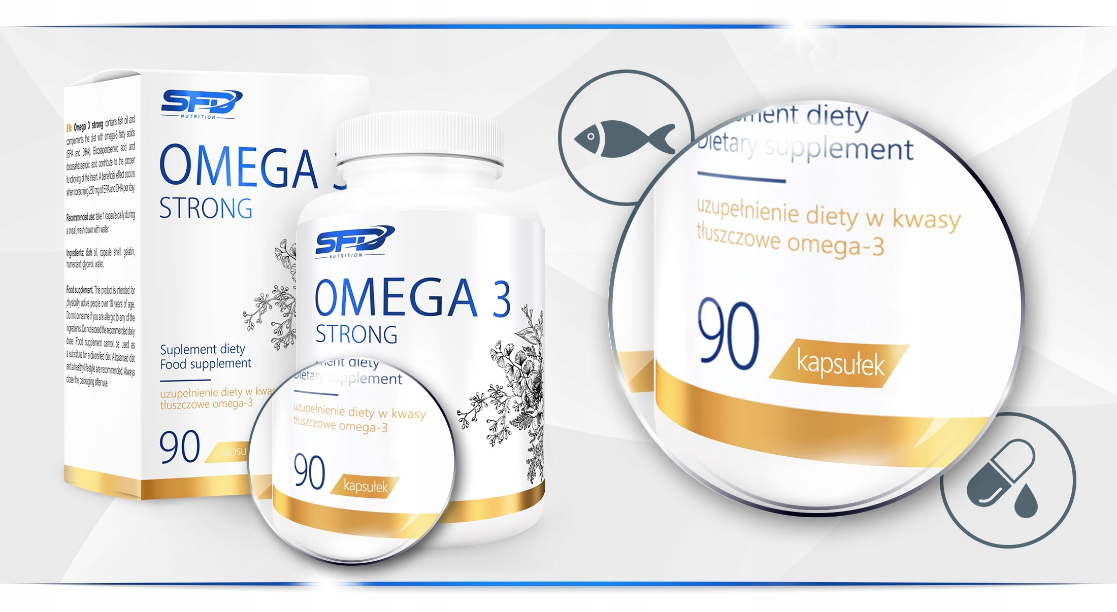 SFD OMEGA 3 STRONG 90 caps. 330 EPA+220 DHA+WIT. E Data ważności przynajmniej 1 rok od momentu zakupu