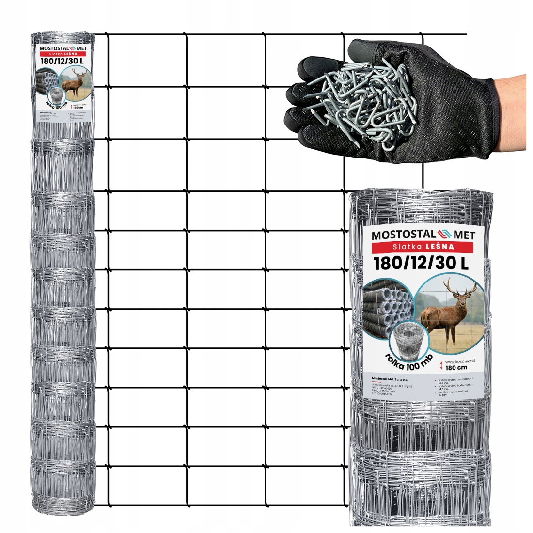 Siatka Leśna Ogrodzeniowa wys 180/12/30 L 100m Budowlana na Sarny dziki