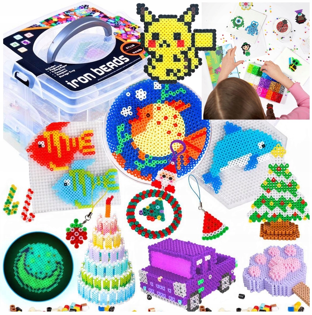 Koraliki do Prasowania dla Dzieci IRON BEADS Zestaw 6000 Koralików Szablony