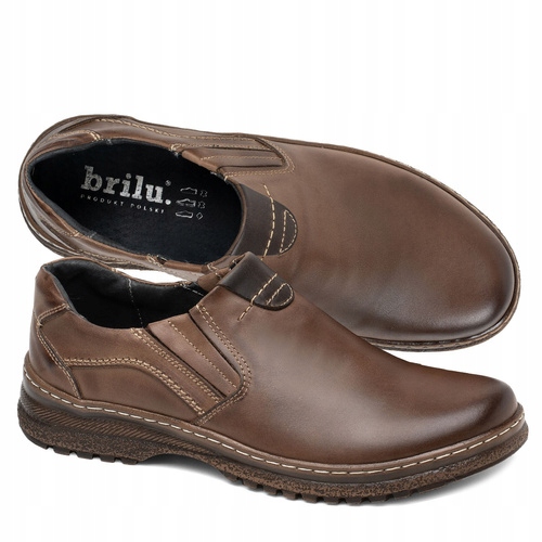 Brilu Polskie Męskie Skórzane Półbuty Wkładane Vince Brązowe 44