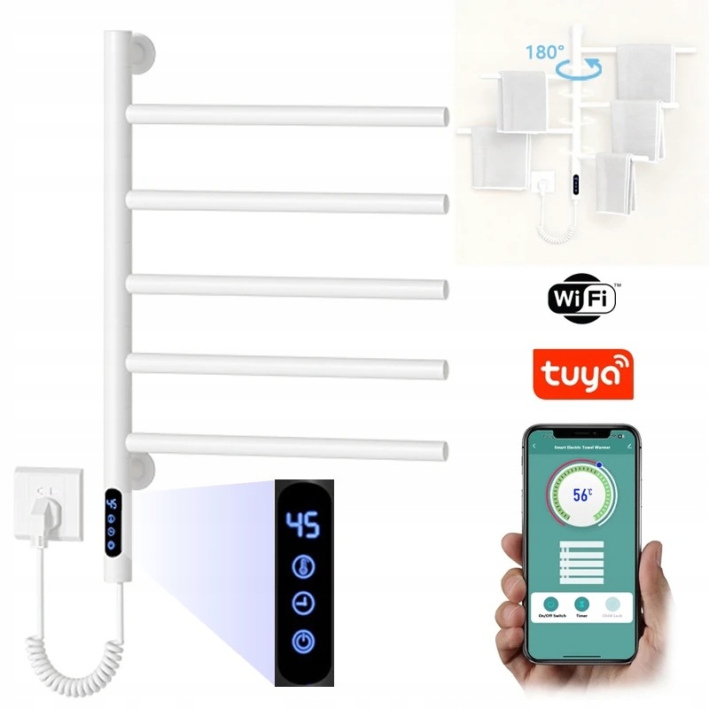 Elektrický Kúpeľňový Ohrievač S Pohyblivými Ramenami WiFi, Časovač, Regulácia