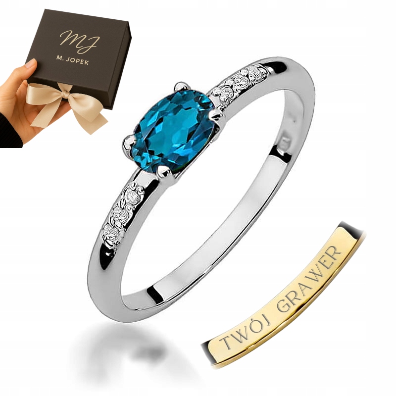 Prstýnek Bílé Zlato 585 S Topazem 0,50 ct S Diamanty Gravírování