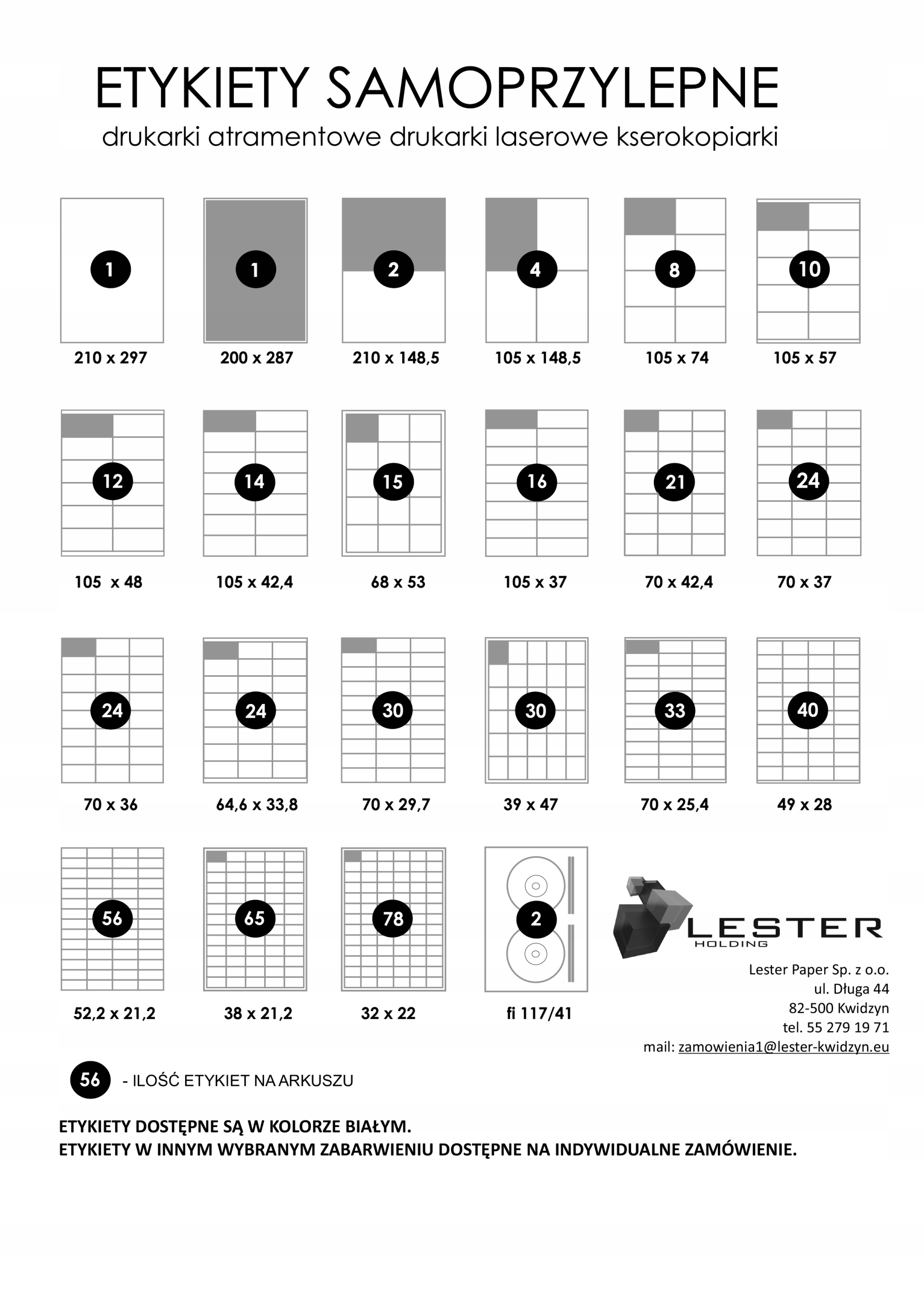 Etykiety kolor pomarańcz arkusz A4 25ark 105x148,5 Producent Lester Paper