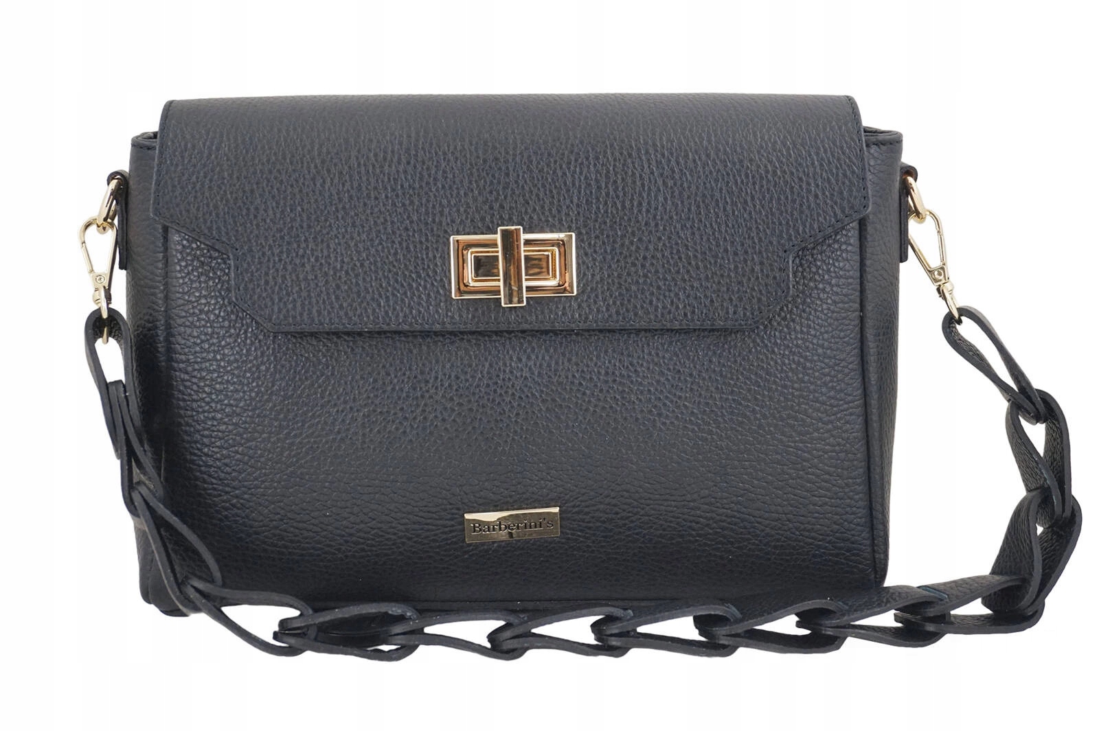 Kožená kabelka přes rameno s pleteným popruhem černá