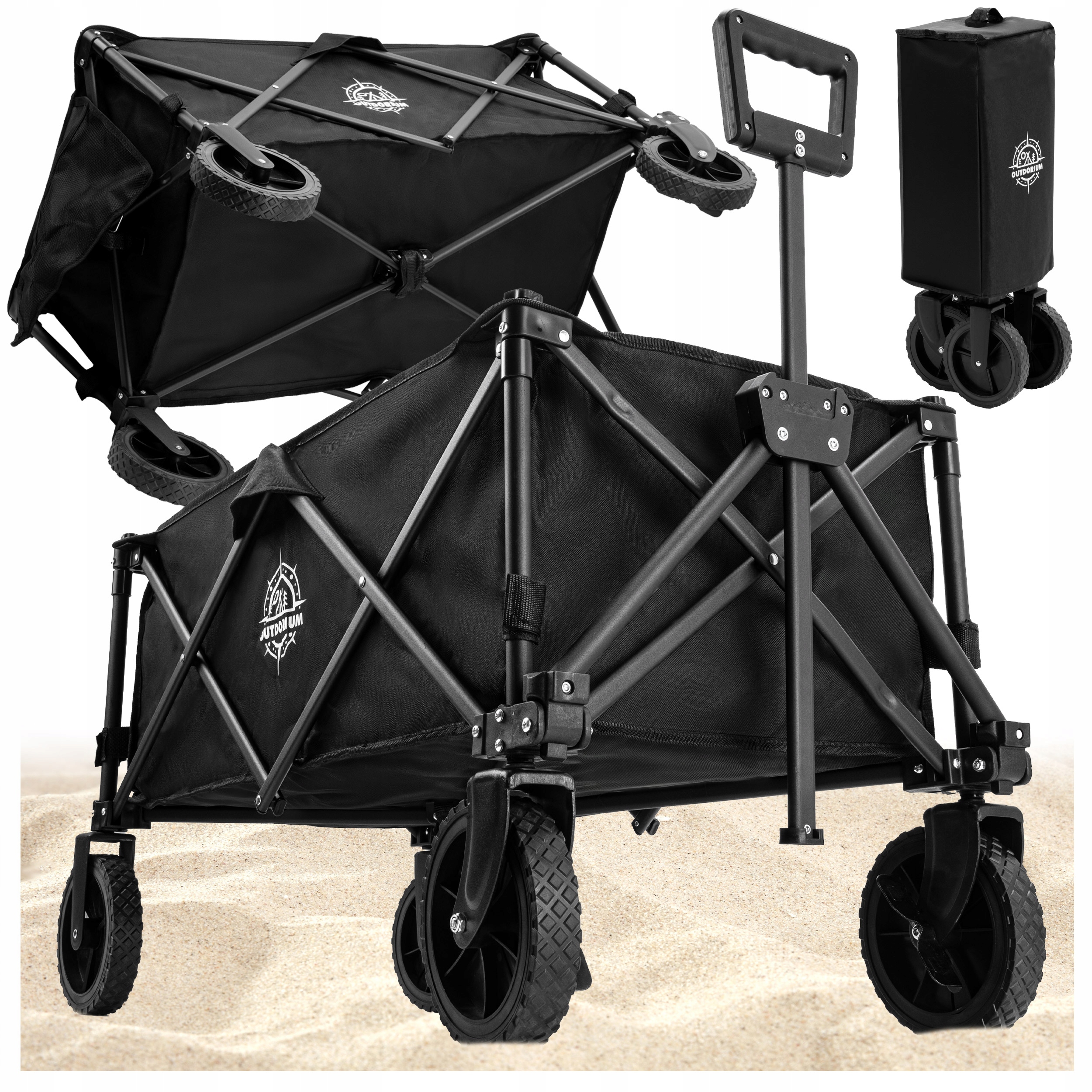 WÓZEK PLAŻOWY TURYSTYCZNY OGRODOWY SKŁADANY TRANSPORTOWY NA DUŻYCH KÓŁKACH