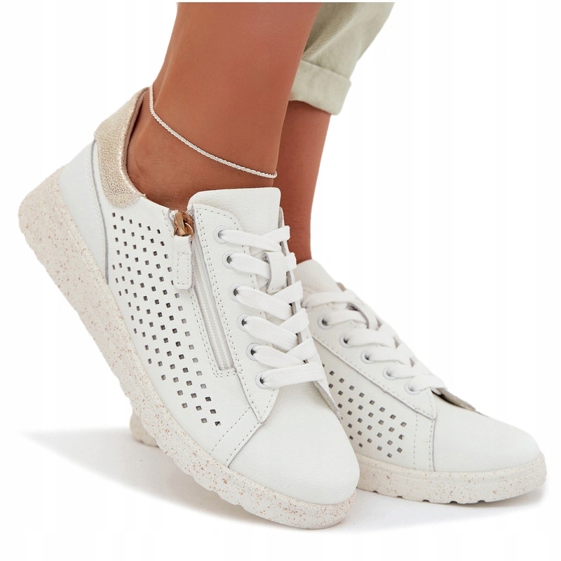 Polobotky Dámské Tenisky Kožené Lehké Šněrovací Na Zip Bílé 39