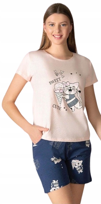 Vtipné Pyžamo Kočka S Velkým Ledem Tričko Tmavě Modré Kočičí Šortky XL