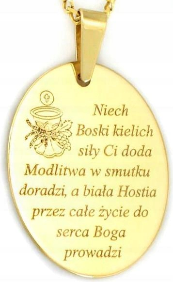 Zlatý oválný medailon 585, destička s modlitbou k svatému přijímání jako dárek 14K