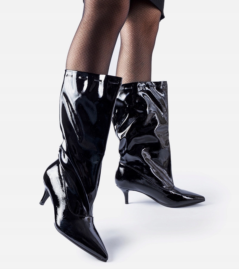 Czarne kozaki na niskiej szpilce 26239 26239 rozmiar 38