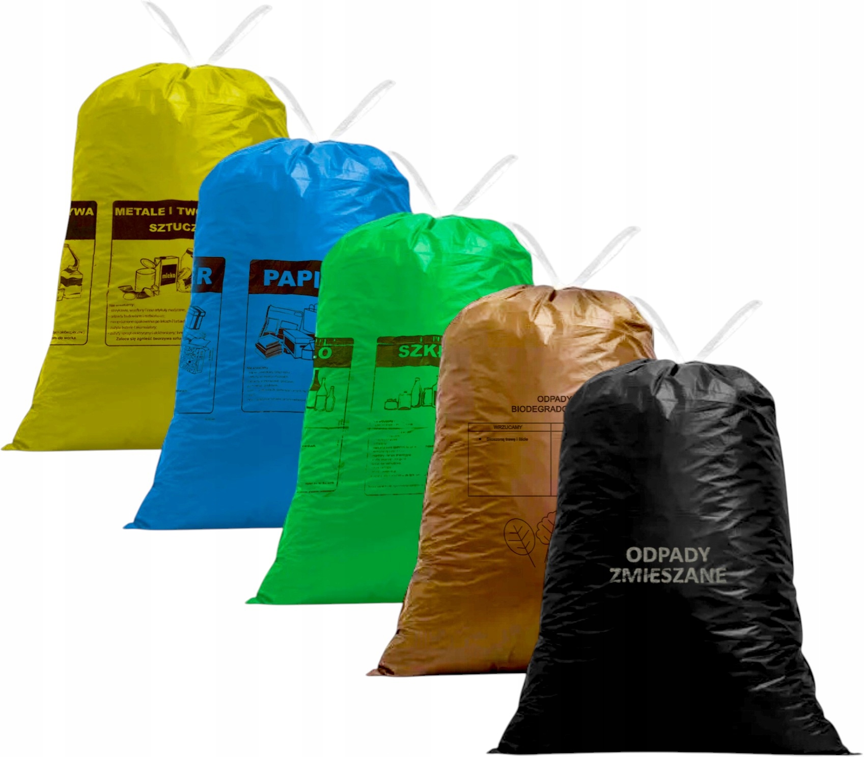 Levně Sáčky na odpadky s páskou pro třídění Plastu Skla Papíru Bio 120L x100