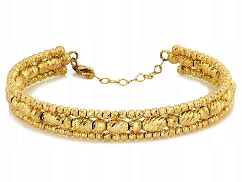 Zlatý náramek 585 bangle lesklý s kuličkami r15, pevný, elegantní