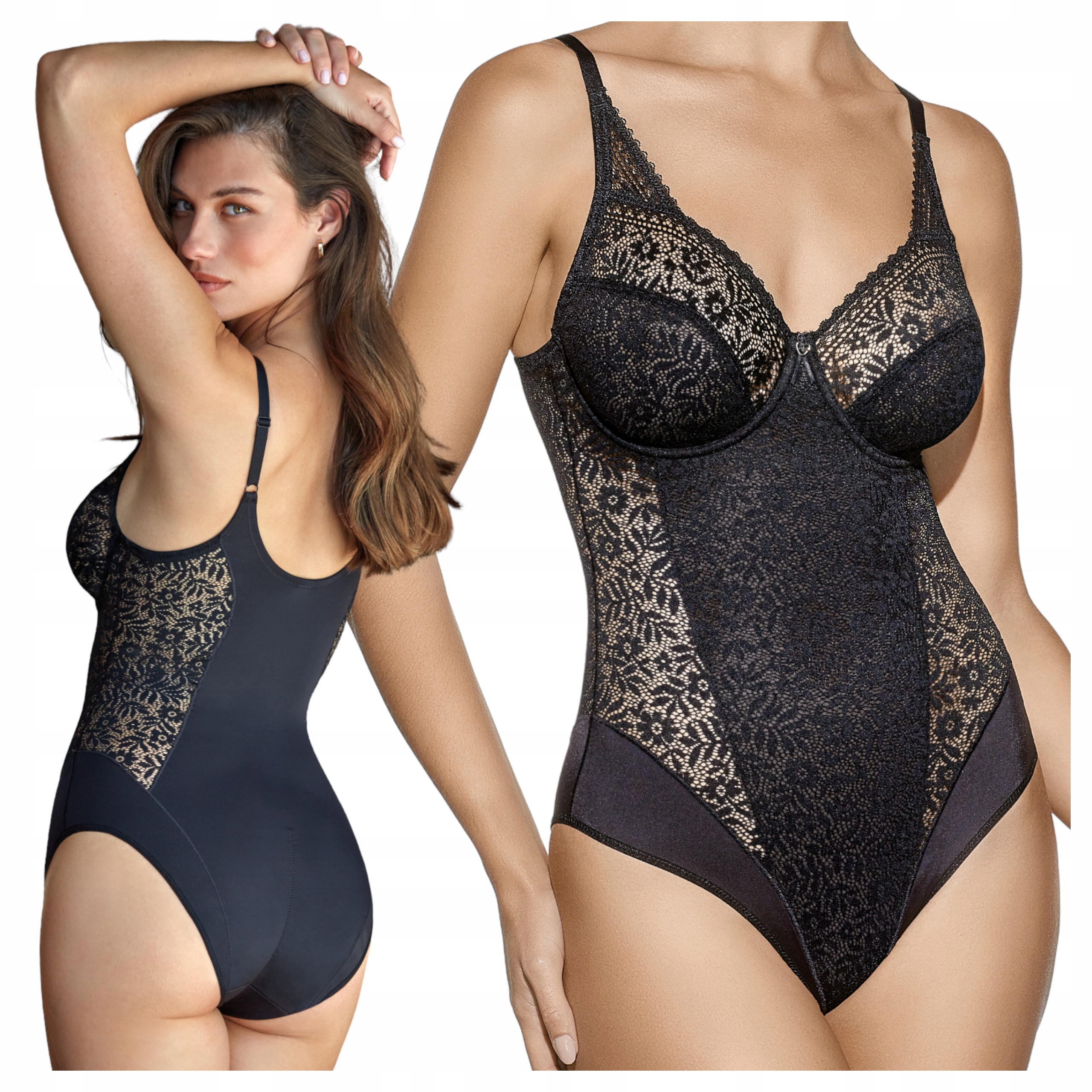 Dámské krajkové modelovací body elegantní černé elastické Selene 75C