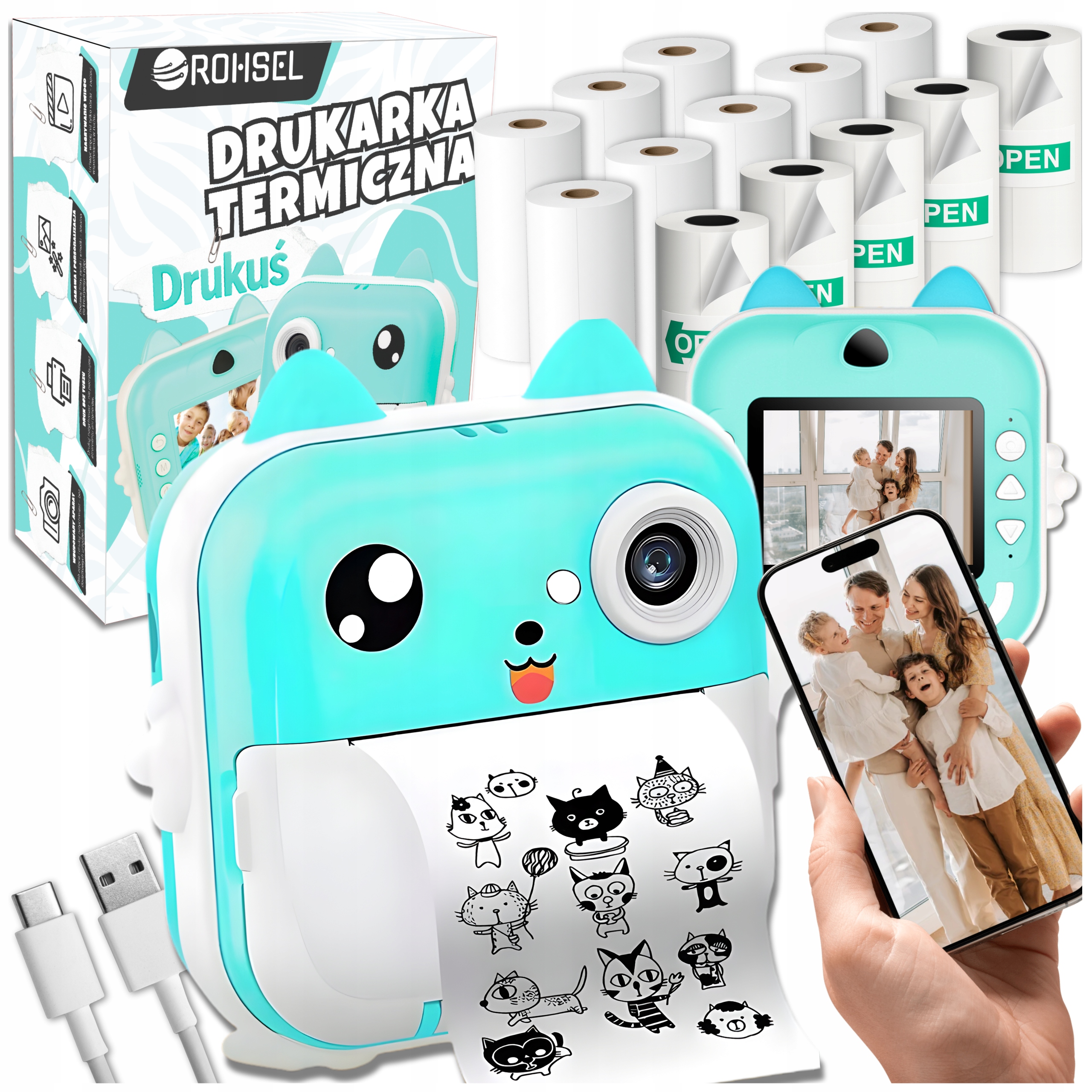 Drukuś 3.0 Drukarka Termiczna Aparat Kamera Natychmiastowy Druk 13 Rolek