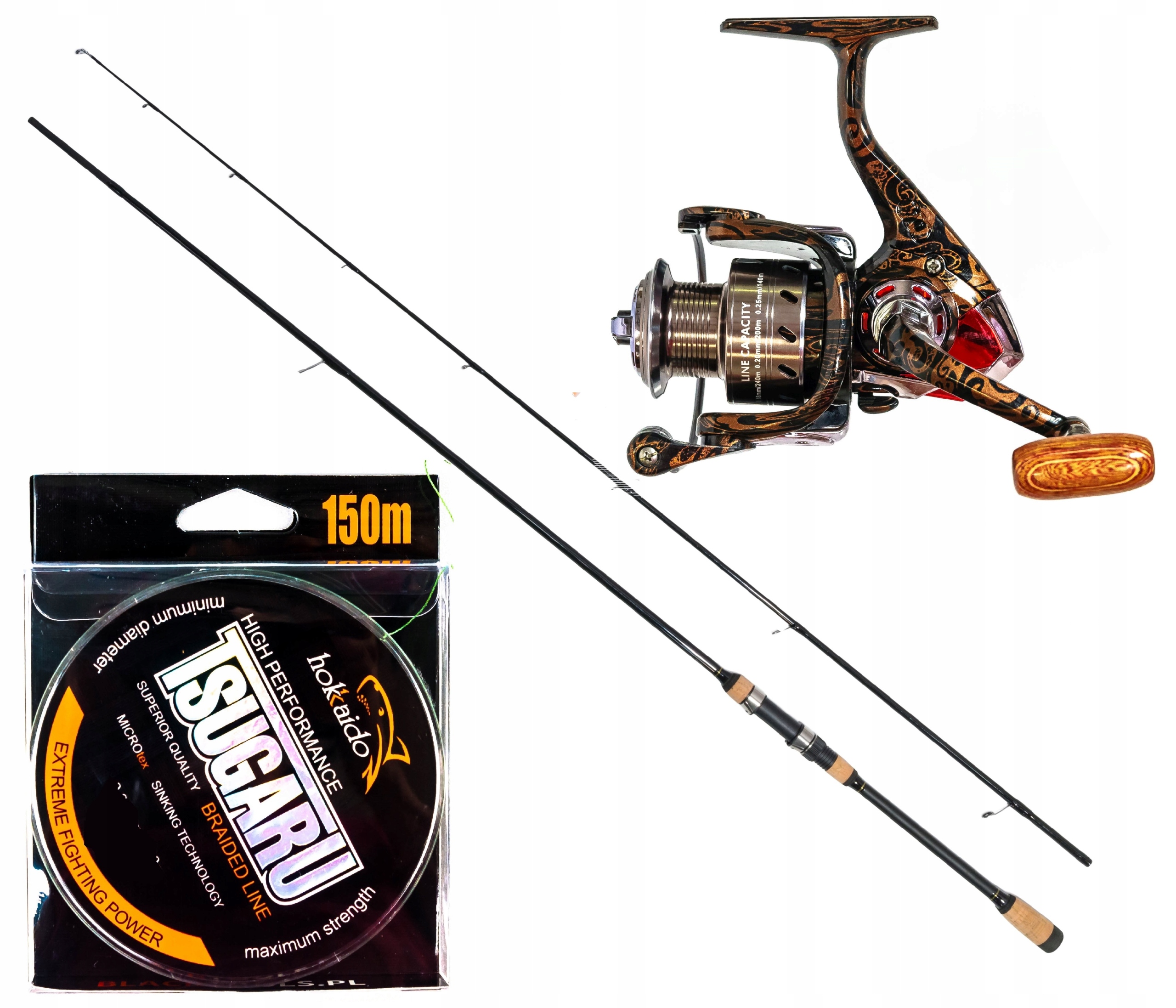 Wędka Spinning Mikado Kołowrotek Plecionka